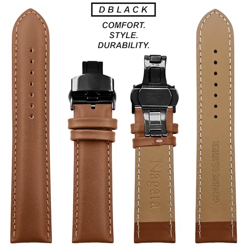 Image of DBLACK ''NAGATA3'' Leather Watch Strap with Butterfly Lock, Minimalist Design Watch Belt / / For 18mm, 20mm, 22mm, or 24mm Watch Band (Choose Your Size & Color)