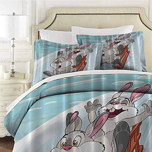QIAOQIAOLO Bunny Bedding Sets Full, Fun Winter Wooden Sled Kids Nursery Funny Cartoon