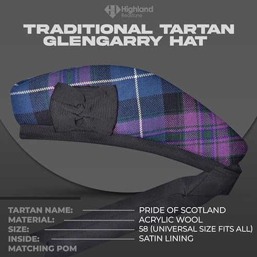 Image of Glengarry Cap-Traditional Scottish Hat, Acrylic Wool Tartan Glengarry hat, Kilts /Bagpipes Accessories