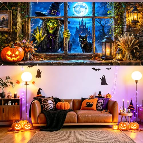 Image of Halloween Garage Door Decorations 7 x 16 ft, Witch Window Cover