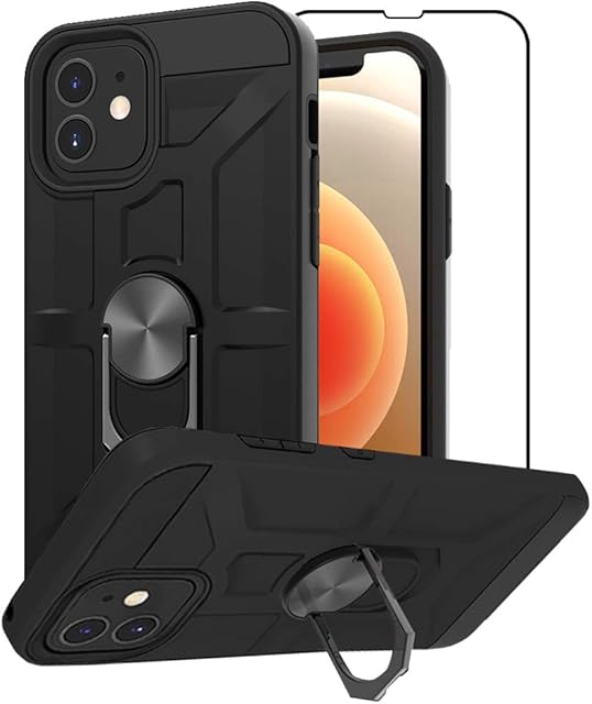 iPhone 12 mini (5.4) Case, iphone 12 mini Case, 12 mini Phone Case with Silicone Shockproof Hard Protective Phone Cover With Ring Stand for iPhone 12 mini,black