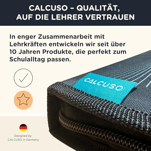 CALCUSO Geometrie Set Pro – 15-teiliges Geodreieck Set mit Zirkel mit Feststellrad, Lineal, Radiergummi und Anspitzer in schwarzer Federmappe – ideal für Schule, Uni, Büro, Zirkel ab 4. Klasse