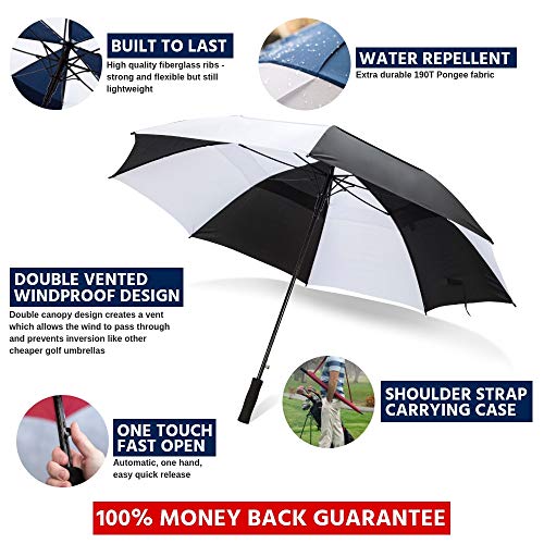 62 Inch Golf Umbrella (Black/White, 4-Pack) Bulk Umbrellas Multipack Umbrellas Golf Accessories Bulk Wedding Umbrellas Folding Umbrella #TOP1