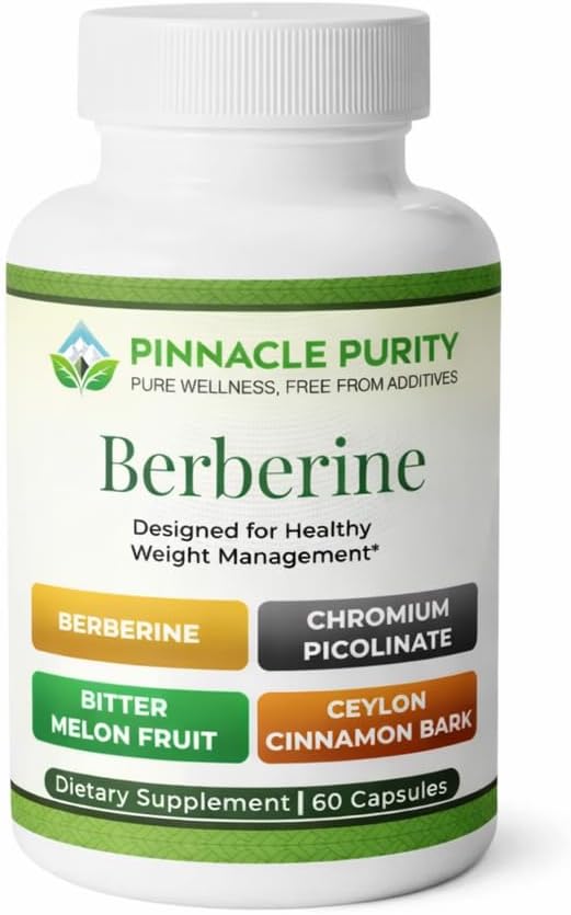 Berberine HCL Supplement with Chromium Picolinate, 60 Veggie Caps, 2 Months Supply, Supports Metabolic Balance, Cardiovascular Health, Immune Function, and Gut Health