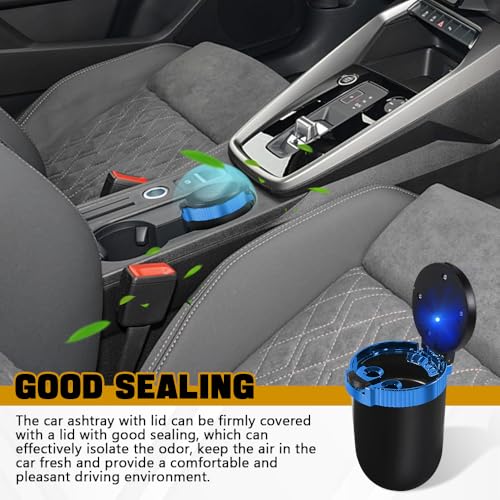 Image of Car Ashtray with Lid, Detachable Stainless Smokeless Ash Tray with LED Blue Light, Mini Portable Trash Can for Vehicle Cup Holder, Universal Interior Car Accessories (Blue)