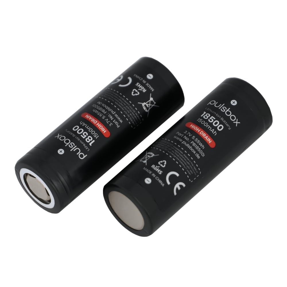 IMR High Drain 18500 - Batería de iones de litio (1500 mAh, 3,6 V, 3,7 V, polo positivo plano) (22 A) - 3