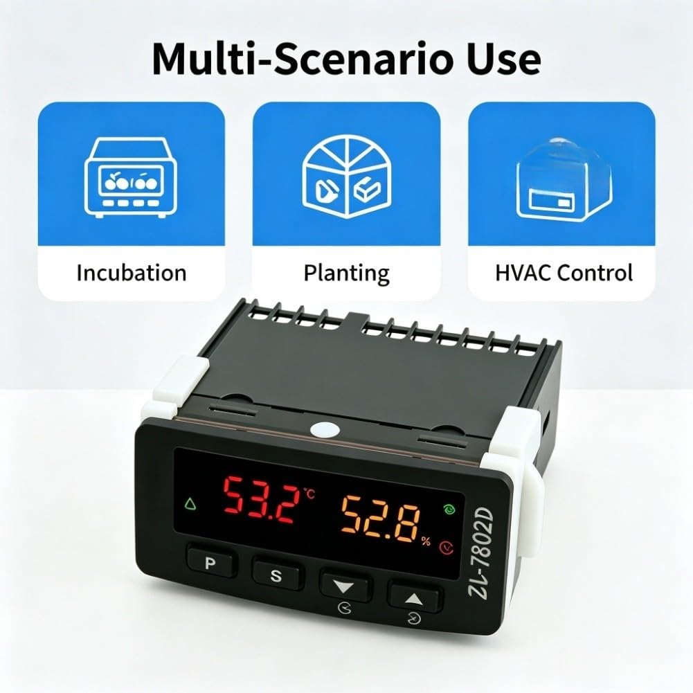Regulador digital de temperatura y humedad con algoritmo PID, protección IP65, 100 – 240 V CA, para incubadora, invernadero, cultivo de plantas, color negro