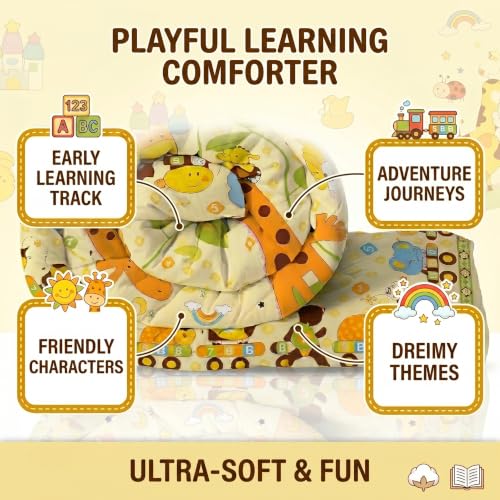Image of Filymore Giraffe Comforter for Kids Boys - Cute Cartoon Print Single Bed Blanket, Microfiber Dohar for Boys & Girls | Soft Kids Winter & Summer Quilt |60x90 Inches (Yellow)