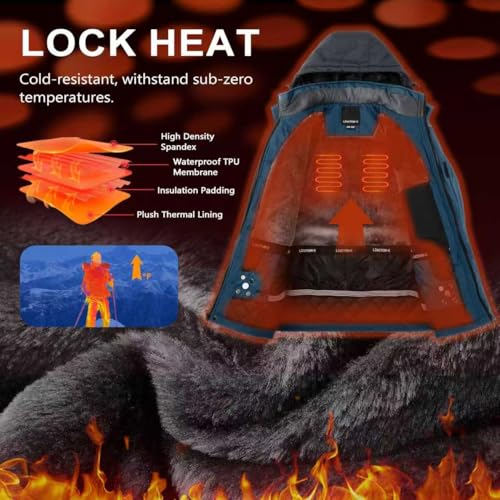 Image of Men's Winter Ski Jacket Waterproof Fleece Coat Warm Insulated Snowboard Jackets Parka Raincoat With Multi-Pockets