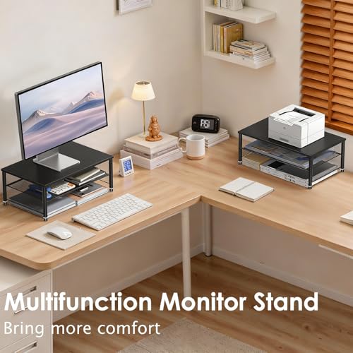 Image of OPNICE 2-Tier Computer Monitor Stand Riser, Laptop Stand for Desk, Desk Organizer for Office, Home and School Supplies, Black