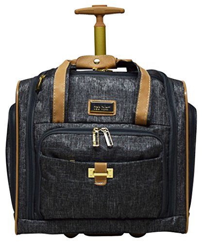 Nicole Miller Underseat Luggage Collection - Small Lightweight 15 Inch Under Seat Bag - Briefcase for Women - Carry On Suitcase with 2- Rolling Spinner Wheels (Paige Silver)