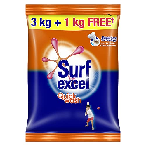 Surf Excel Quick Wash Detergent Powder, 3 kg + 1 kg Free TechGlare Deals