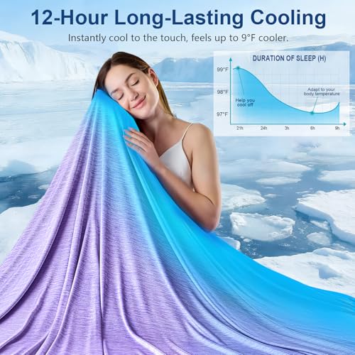 Image of KMUSET Cooling Blanket Throw (50 inchx60 inch), Double Sided Summer Cooling Blankets for Hot Sleepers & Night Sweats, Breathable Lightweight Blanket for Beach, Sofa Bed Couch, Gifts for Women Men Lavender
