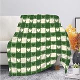 ZCFYGDX Coral Fleece Green Throw Blanket for Couch, Soft Fuzzy Blankets & Throws for Sofa, Full Size Twin Blanket Travel Blanket,Home Decor Aesthetic Checkered Print 55' x 71' Thick Model