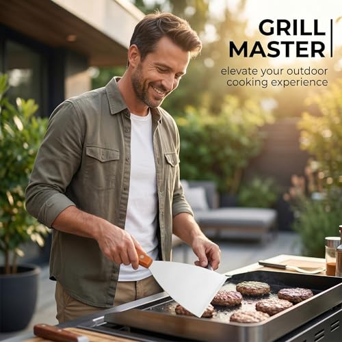 CATZUM Grillspatel Edelstahl Groß 1 Stück – Abgeschrägter Teppanyaki Flachspatel Kochwender, Hitzebeständig & Robust für Grill, Burger & Pfanne