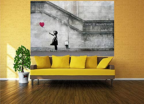 GREAT ART® XXL Poster | 140 x 100 cm | Banksy Art Balloon Girl | Wandbild Dekoration There Is Always Hope Banksy Girl Balloon Banksi Street Style Stencil Fotoposter Wanddeko