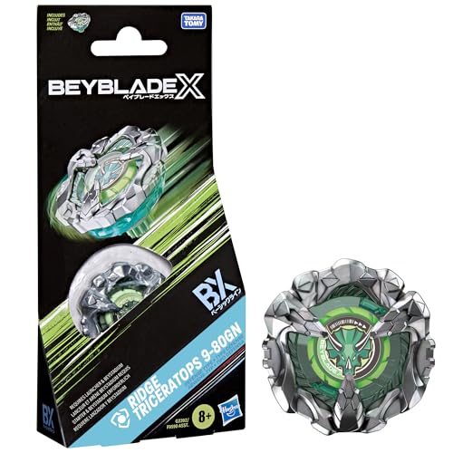 Beyblade X Booster Pack Ridge Triceratops 9-80GN avec toupie de Type défense, toupies de Combat Authentiques Takara Tomy dès 8 Ans