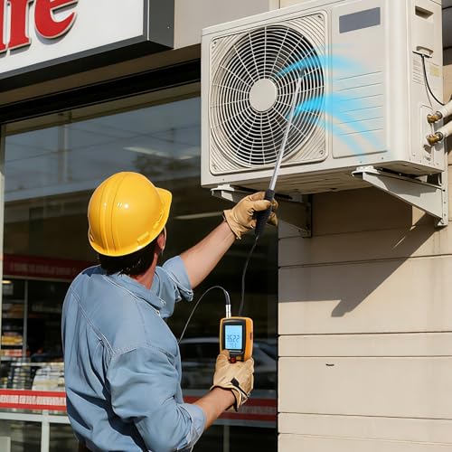 Image of Bonvoisin Hotwire Anemometer Handheld CFM /CMM Air Flow Velocity Meter Wind Speed Gauges with Backlight LCD Display for HVAC in-Duct Airflow Air Velocity Temperature(Thermal Anemometer)