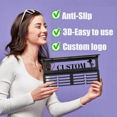 Image of Personalized Medal Holder with Name Display Rack for Awards Ribbons - Metal Custom Sports Race Plaques Hanger for Wall Mount Hold Up 63 Medal Hanger Display for Athlete Boy Girl Kid