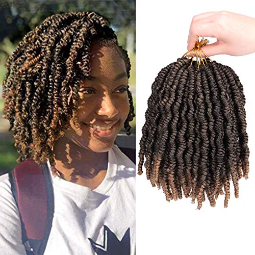 6Packs 8Inch Pre-twisted Spring Twist Crochet Braiding Hair Nubian Twist Hair Bomb Twiat Crochet Hair Color Crochet Braids Passion Twist Hair Extensions(1B/27)