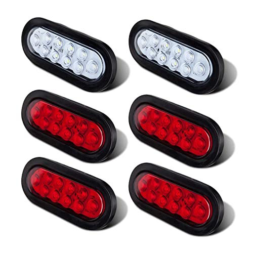 LIMICAR 4 Red 2 White Oval Tail Lights LED 6 Flatbed Light Kit LED Tail Lights for Trucks Trailer Tail Lights for RV Jeep