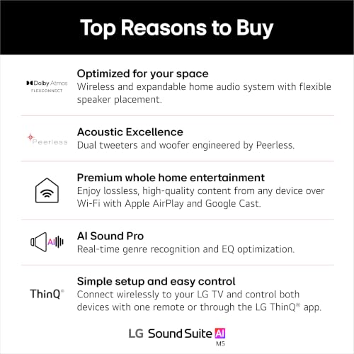 Image of LG M5 Sound Suite Wireless Speaker with Dolby Atmos FlexConnect- Bluetooth and Wi-Fi, Google Cast & AirPlay - Dual Tweeters + 3 inch Woofer - Connect to TVs & H7 Soundbar - (New 2026 Model)
