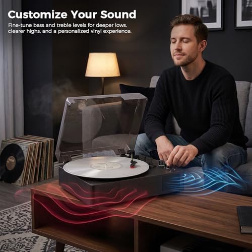 MANGOSTAN Black Bluetooth Record Player, 3-Speed Belt Drive Turntable — view 8