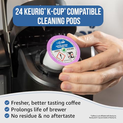 Keurig Compatible Cleaning Pods. 24 Rinse Pods Cleaner Kit. Eco Friendly, Removes Stale Coffee Residue & Stains. Keurig 1.0 & 2.0 Coffee Makers.