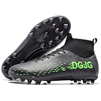 DGJG Boys Soccer Cleats Kids High-top Training Football Cleats Lightweight Breathable Girls Soccer Shoes Youth Futsal AG, Black, 5 Big Kid