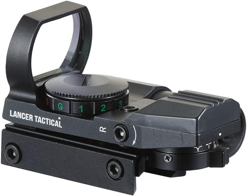 Lancer Tactical 1X22X33 Reflex Sight Red Dot Sight Red Green 4 Reticle Optics with Green Laser for 20mm Rail
