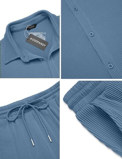 COOFANDY Men's 2 Piece Outfit Casual Short Sleeve Button Down Shirt Beach Summer Loose Pant Sets - Image 5