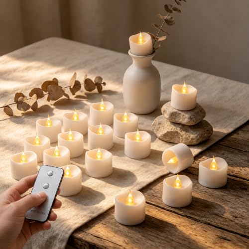 Da by 24 Pack LED Remote Control Tea Lights Battery Operated Tealights with CR2032 Batteries & Remote Included Flameless Tea Candles Safe for Home Party Wedding & Christmas Decoration