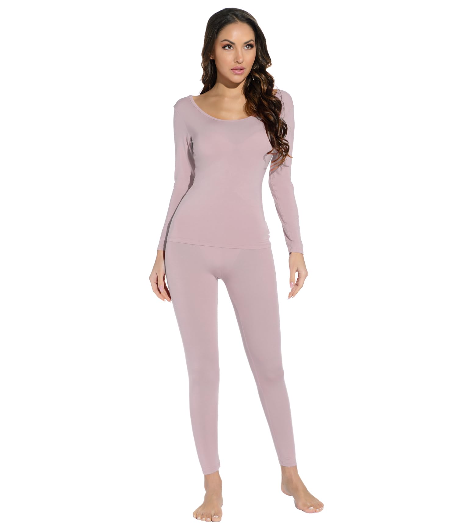 Mcilia Conjunto de Camiseta y Pantalones para Mujer de Ropa Interior Térmica Modal Ultradelgada con Cuello Redondo