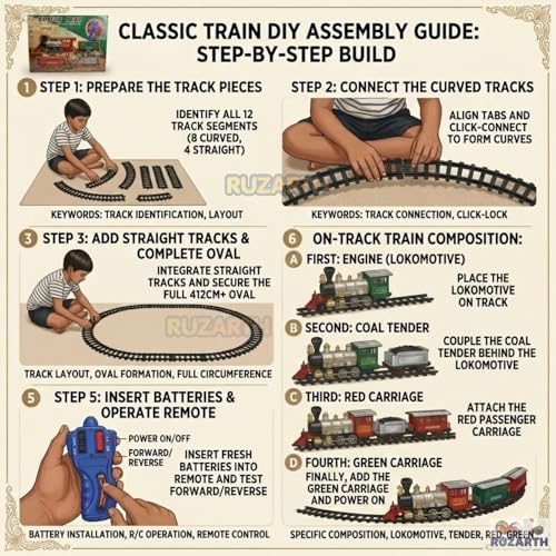 Image of Train Set for Kids | 412 CM Track Electric RC Train with Light & Sound | Battery Operated Classic Toy Train (17 Pcs) | Educational Gift for Boys & Girls - No Smoke (Train with Remote)