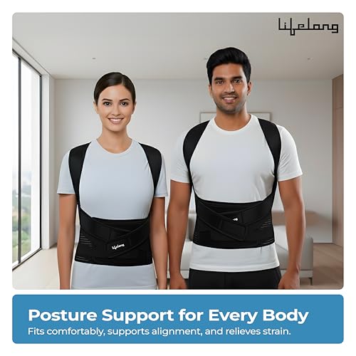 Image of Lifelong 2-in-1 Posture Corrector with Back Support Belt for Men & Women | Free Size| Back Pain Relief, Shoulder & Spine Alignment | Universal Adjustable Belt for Back Straightening & Improved Posture