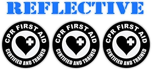 (3 Pack) - Reflective CPR First Aid Certified and Trained Hard Hat Stickers | Helmet Safety Decals Labels | First Aid and CPR Trained Sticker Decals | Hard Hat, Lunchbox, Toolbox, Locker, Badge