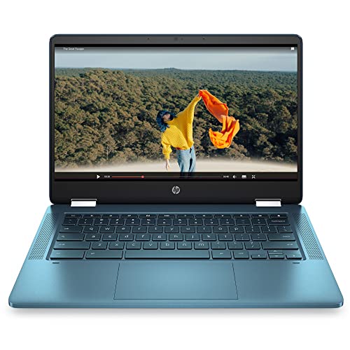 Image of HP Chromebook X360 14 inch Touchscreen 2-in-1 Laptop, Intel Celeron N4000 Processor, 4GB LPDDR4 RAM, 96GB Storage (64GB eMMC+32GB Flash Drive), 802.11AC WiFi, Bluetooth 5.0, Type-C, Forest Teal, Chrome OS