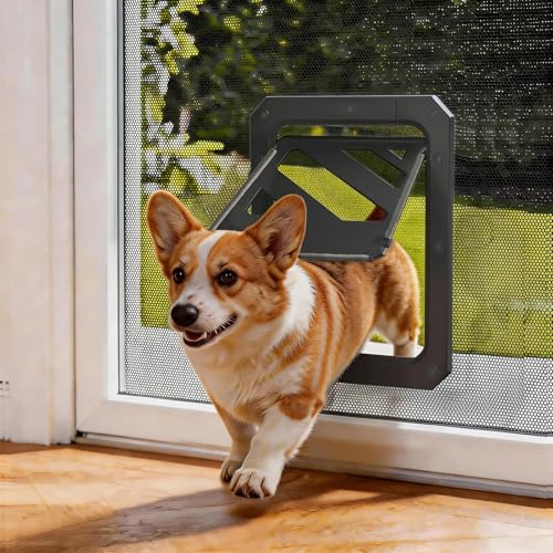 LIBBEPET Dog Door for Screen Door 2-Way Lock Dog Screen Door with Magnetic Closure Reinforced ABS Frame Pet Screen Door for Dogs Up to 50 lbs Inner Passage 10 x 13 Inches Black