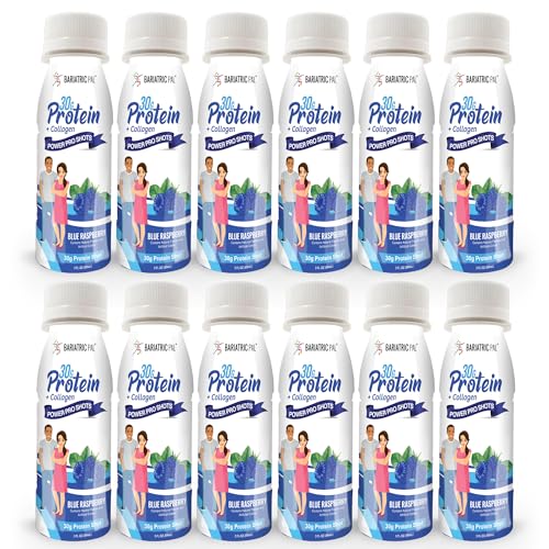 BariatricPal 30g Whey Protein & Collagen Power Pro Shots - Blue Raspberry (12 Bottles)