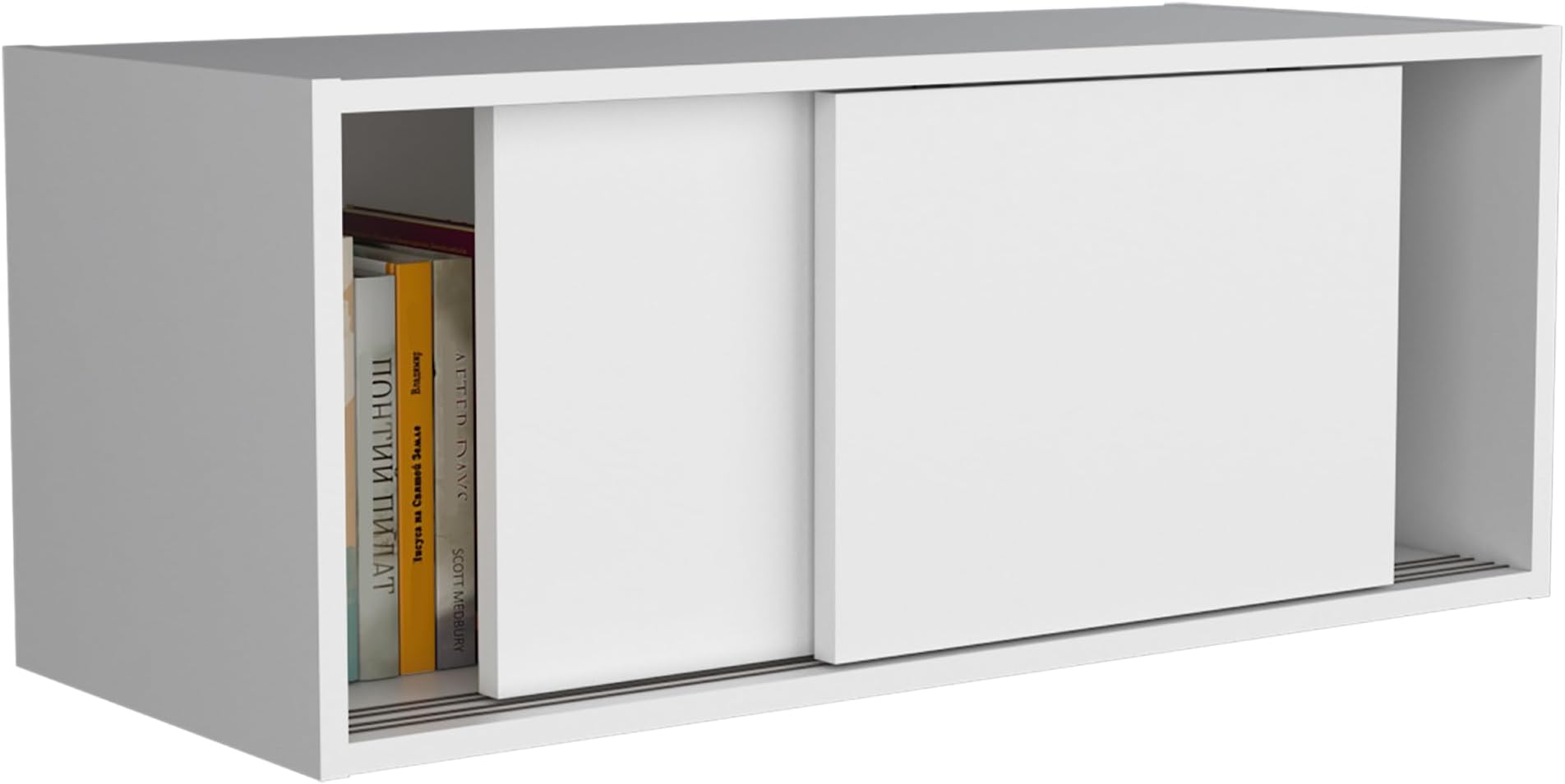 Tuhome Note 32-Inch Wide Wall Mounted Storage Cabinet with Sliding Doors, Compact Hanging Organizer for Bedroom, Living Room, Home Office & Garage | Wood Wall Cupboard, Space-Saving Storage Solution