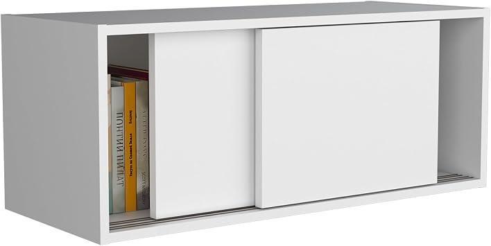 Tuhome Note Wall Cabinet, 32-Inch Wide Sliding-Door Wall Mounted Storage, Engineered Wood with 2 Doors, Small Wall Cabinet for Kitchen, Bathroom, Laundry Room, Garage