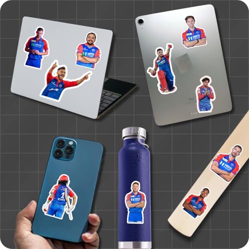 Image of Delhi Capitals Stickers - Pack of 25 | Waterproof Vinyl DC Cricket Fan Stickers for Laptop, Phone, Water Bottle, Bike, Car, Notebook | Self Adhesive Glossy Sticker Pack 2026