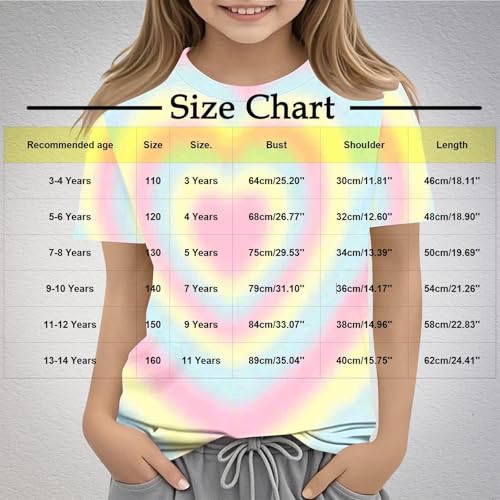Girls Rainbow Heart Print Short Sleeve T Shirts Basic Kids Summer Tops Loose Crewneck Cute Tees for Boys 3-14 Years3