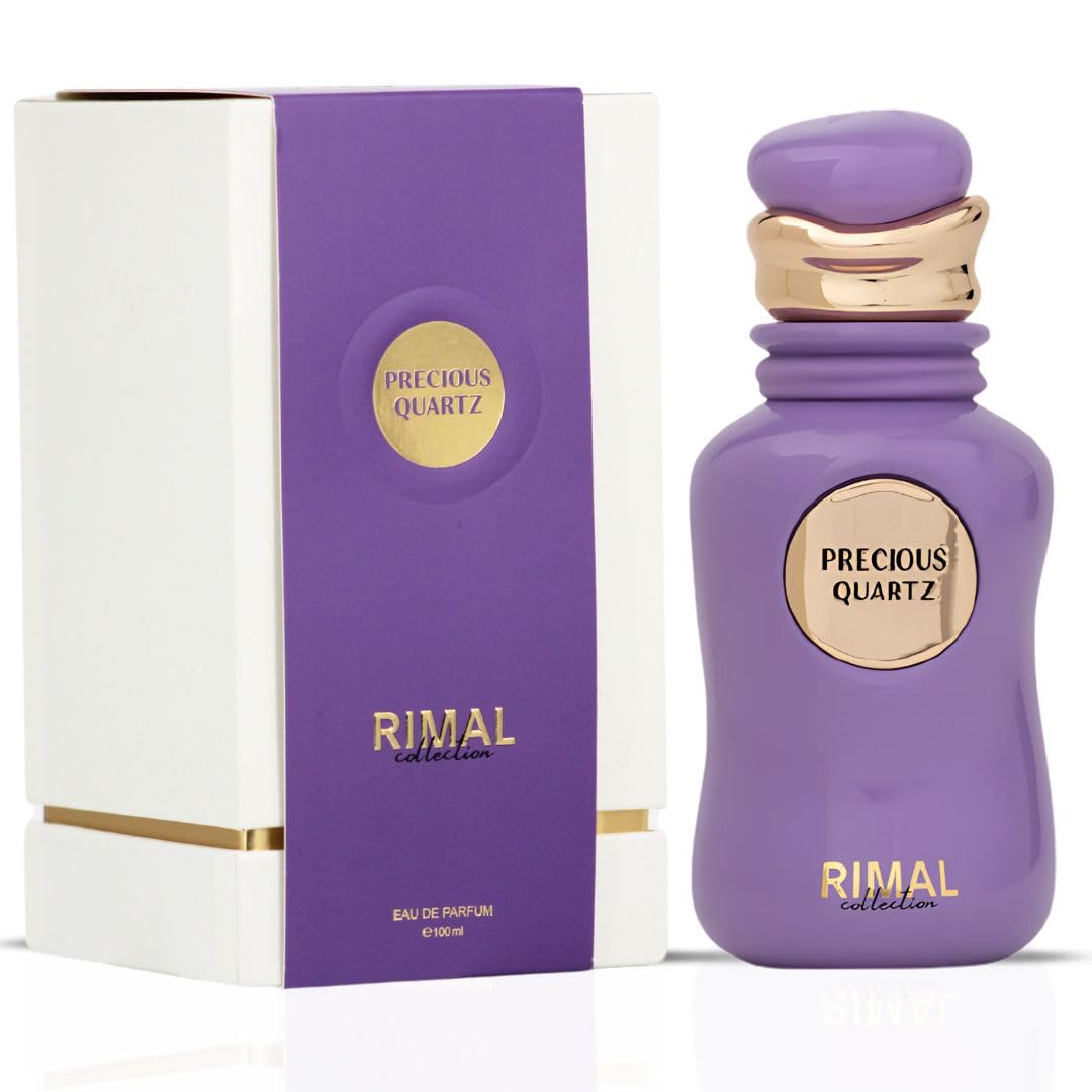Rimal Precious Quartz Long Lasting Arabian Perfumes for Women – Eau de Parfum Spray 100ML (3.4 OZ) – Fresh Rose, Sugared Apple & Golden Musk Notes –