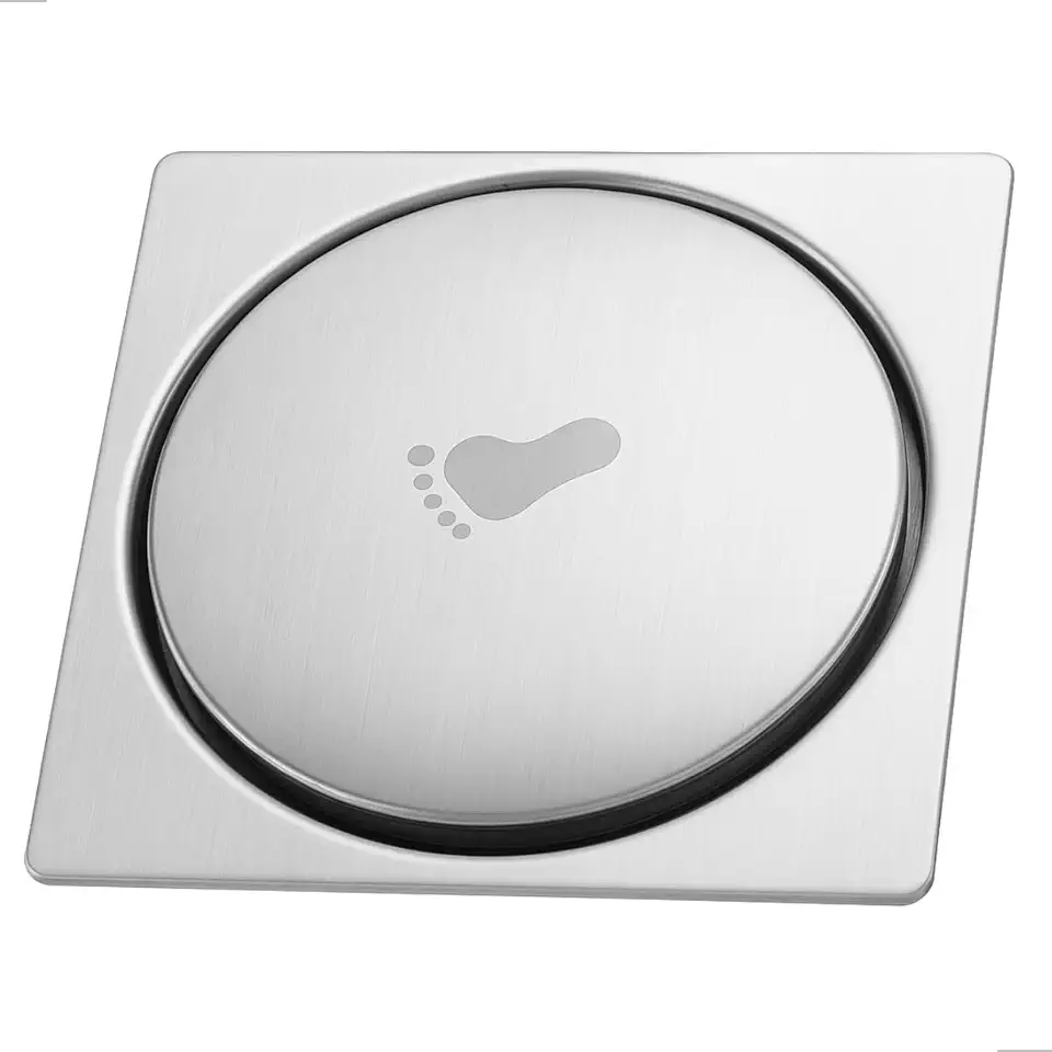 Ralo Click Inteligente 15x15 cm Pop Up Quadrado em Aço Inox Escovado Antiodor com Vedação Automática e Tampa Click de Piso para Banheiro, Box e Lavanderia