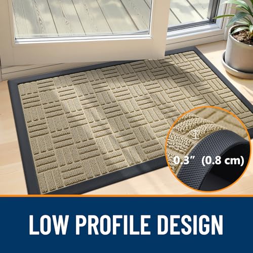 Image of OLANLY Front Door Mat Outside Entrance 29.5x17, Absorbent, Heavy Duty Sturdy Natural Rubber Doormat Indoor Outdoor, Stain and Fade Resistant, Non-Slip Backing Low Profile Floor Mat for Entryway, Beige