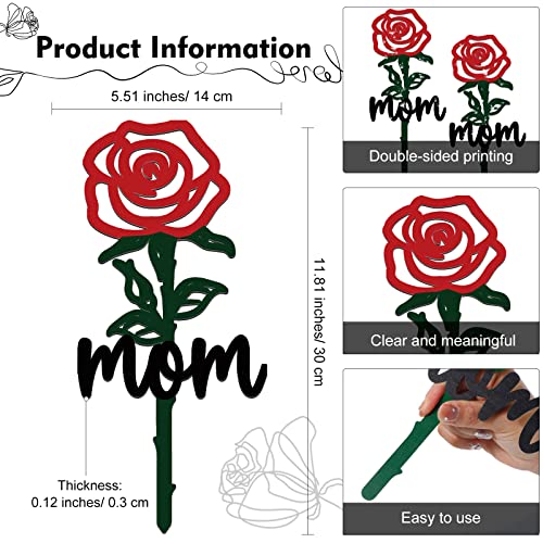 Pelopy Memorial Grave Markers Mother's Day Grave Decorations for Cemetery Rose Shape Memorial Plaque Metal Sympathy Grave Stake Waterproof Garden Cemetery Signs for Mom Graveyard Outdoor Yard