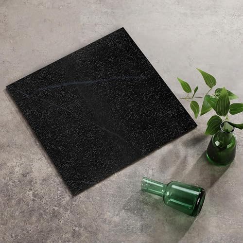 Black Peel and Stick Vinyl Floor Tiles, Self Adhesive Waterproof Vinyl Flooring Planks for Batheroom Kitchen Dining Room Bedrooms,20-Pack 12 x 12 inch Cover 20 Sq. F(Mable Black)