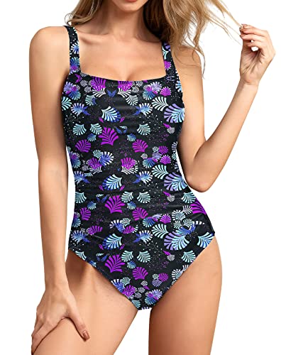 Image of Upopby Women's Vintage Padded Push up One Piece Swimsuits Tummy Control Bathing Suits Plus Size Swimwear