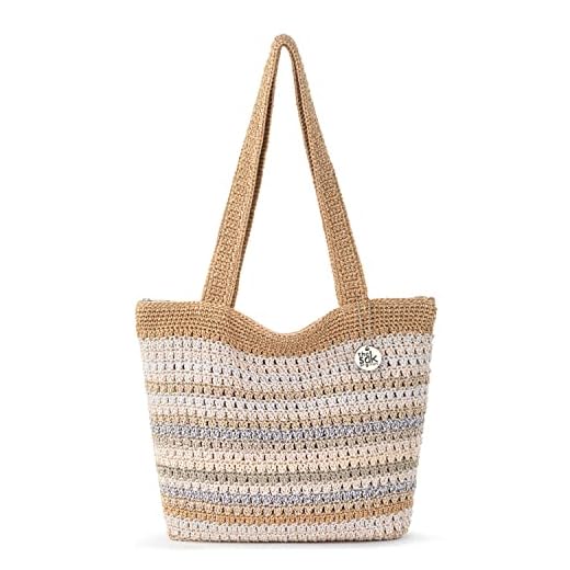 The Sak Casual Classics Tote Bag - Hand Crochet Woman's Purse For Everyday, Travel, Beach Bag - Handbag With Shoulder Straps - Sand Stripe